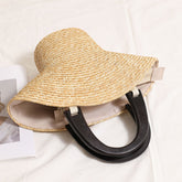 Sac de paille portable en bois pour chapeau de plage frais